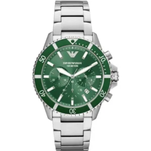 Emporio Armani Men’s Quartz Silver Stainless Steel Green Dial 43mm Watch