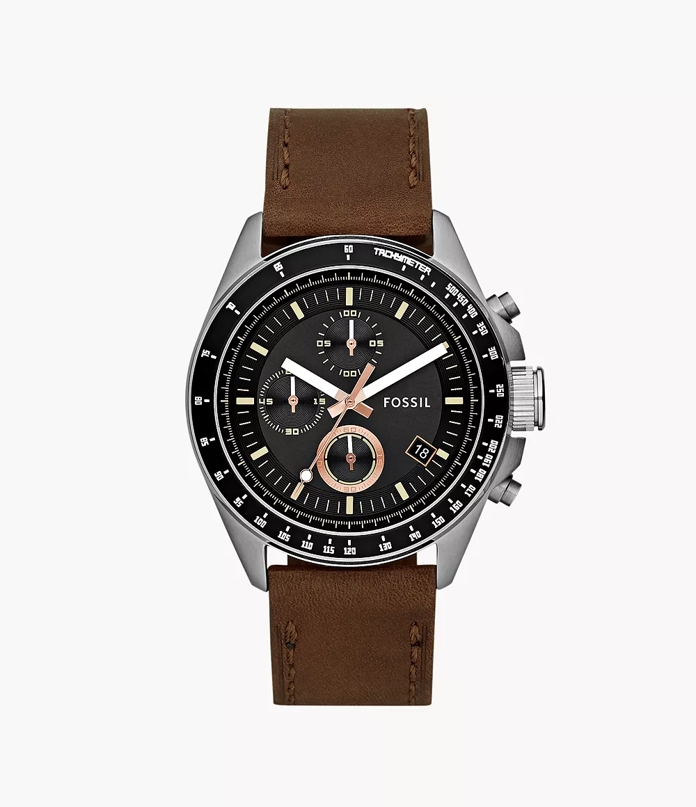 Decker Chronograph Brown Leather Watch