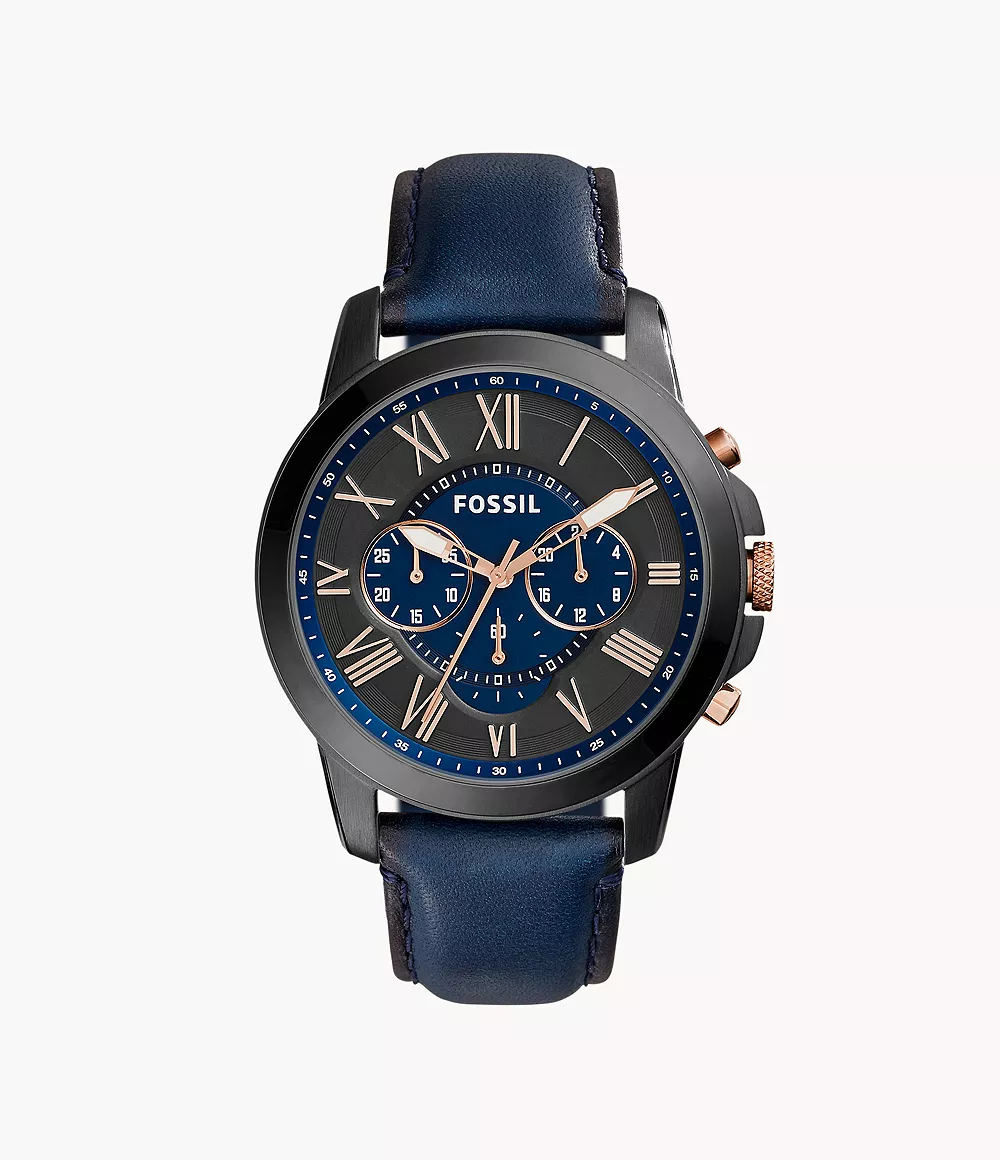 Grant Chronograph Navy Leather Watch