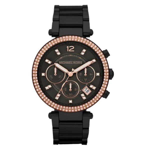 Michael Kors Parker Black Stainless Steel Black Dial Chronograph Quartz Watch for Ladies - MK-5885