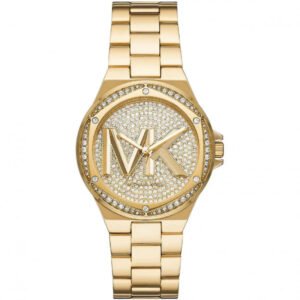 Michael Kors Lennox Pavé Logo Gold-Tone Logo Watch