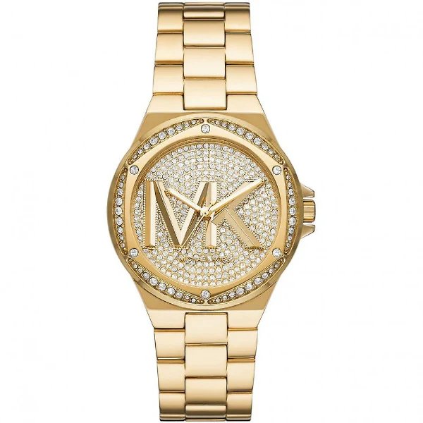 Michael Kors Lennox Pavé Logo Gold-Tone Logo Watch