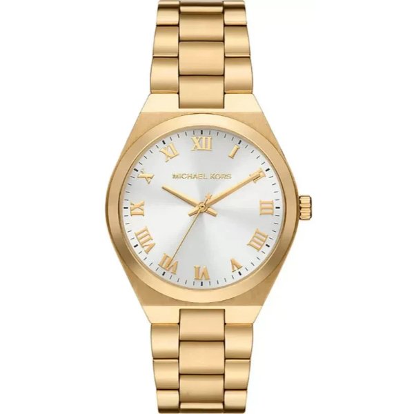 Michael Kors Lennox Three Hand Silver Dial Gold Steel Strap Watch For Women - MK7391