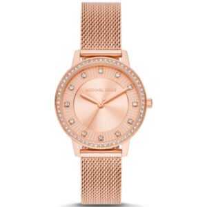 Michael Kors Quartz Crystals Rose Gold Dial Rose Gold Mesh Strap Watch for Women - MKO1012