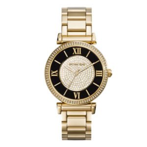 Michael Kors Catlin Gold Stainless Steel Black Dial Quartz Watch for Ladies - MK-3338