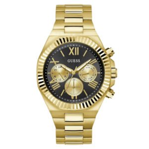 Guess Equity Gold Stainless Steel Black Dial Chronograph Quartz Watch for Gents - GW0703G5