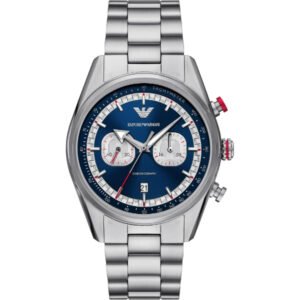 Emporio Armani Racer Chronograph Blue Dial Silver Steel Strap Watch for Men - AR11676