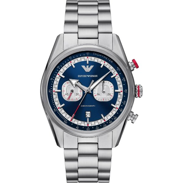 Emporio Armani Racer Chronograph Blue Dial Silver Steel Strap Watch for Men - AR11676