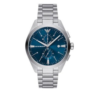 Emporio Armani Claudio Silver Stainless Steel Blue Dial Chronograph Quartz Watch for Gents - AR11541