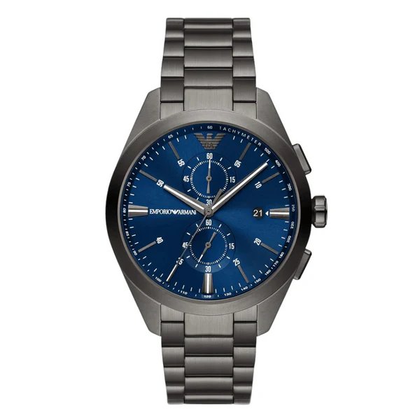 Emporio Armani Claudio Gunmetal Stainless Steel Blue Dial Chronograph Quartz Watch for Gents - AR11481