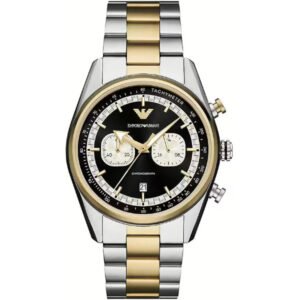 Emporio Armani Racer Chronograph Black Dial Two Tone Steel Strap Watch for Men - AR11678