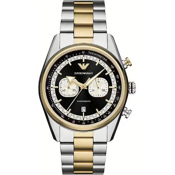 Emporio Armani Racer Chronograph Black Dial Two Tone Steel Strap Watch for Men - AR11678