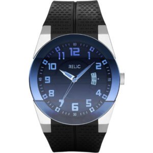 Relic by Fossil Men's Jake Silver Stainless Steel and Black Silicone Band Watch (Model: ZR11861)