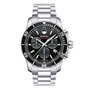Movado 800 Series Silver Stainless Steel Black Dial Chronograph Quartz Watch for Gents - 2600142
