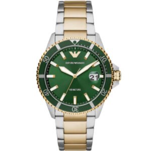 Emporio Armani Diver Two-tone Stainless Steel Green Dial Quartz Watch for Gents - AR80063