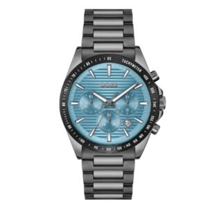 Hugo Boss Strike Chrono Anthracite Stainless Steel Light Blue Dial Chronograph Quartz Watch for Gents - 1514242