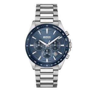 Hugo Boss Strike Chronograph Blue Dial Silver Steel Strap Watch for Men - 1514240