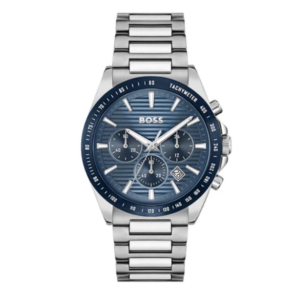 Hugo Boss Strike Chronograph Blue Dial Silver Steel Strap Watch for Men - 1514240