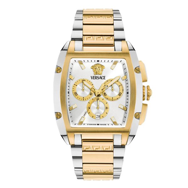 Versace Dominus Two-Tone Stainless Steel Silver Dial Chronograph Quartz Watch for Gents - VE6H01025