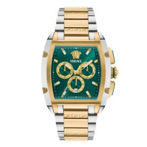 Versace Dominus Two-Tone Stainless Steel Green Dial Chronograph Quartz Watch for Gents - VE6H01125