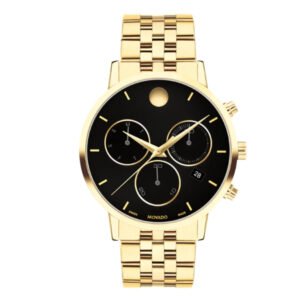 Movado Gold Stainless Steel Black Dial Chronograph Quartz Watch for Gents - Movado 0607810