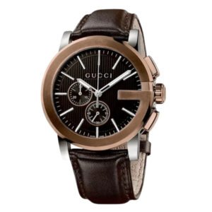 Gucci G-Chrono Brown Leather Black Dial Chronograph Quartz Watch for Gents - YA101202