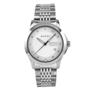 Gucci G Timeless Silver Stainless Steel White Dial Quartz Watch for Gents - YA126404