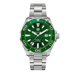 Tag Heuer Aquaracer Calibre 5 Silver Stainless Steel Green Dial Automatic Watch for Gents- WAY201S.BA0927