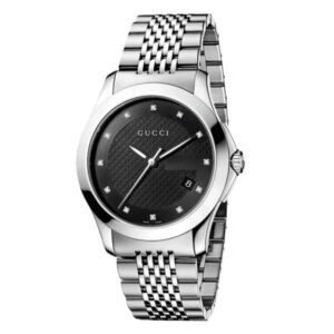 Gucci G-Timeless Silver Stainless Steel Black Dial Quartz Watch for Ladies- GUCCI YA126405