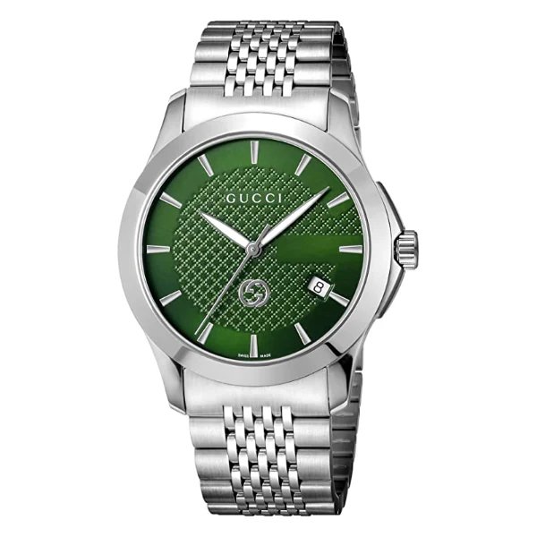 Gucci G-Timeless Silver Stainless Steel Green Dial Quartz Watch for Gents - YA1264108
