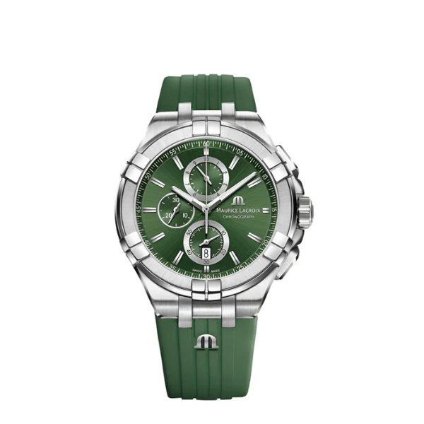 Maurice Lacroix Aikon Chronograph Green Dial Green Rubber Strap Watch for Men - AI1018-SS000-630-5