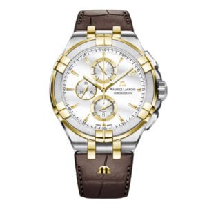 Maurice Lacroix Aikon Brown Leather Strap Silver Dial Chronograph Quartz Watch for Gents - AI1018-PVY11-132-1