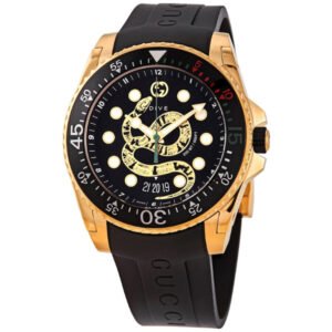 Gucci  Dive Gold Tone Black Dial Rubber Strap Men's Watch YA136219