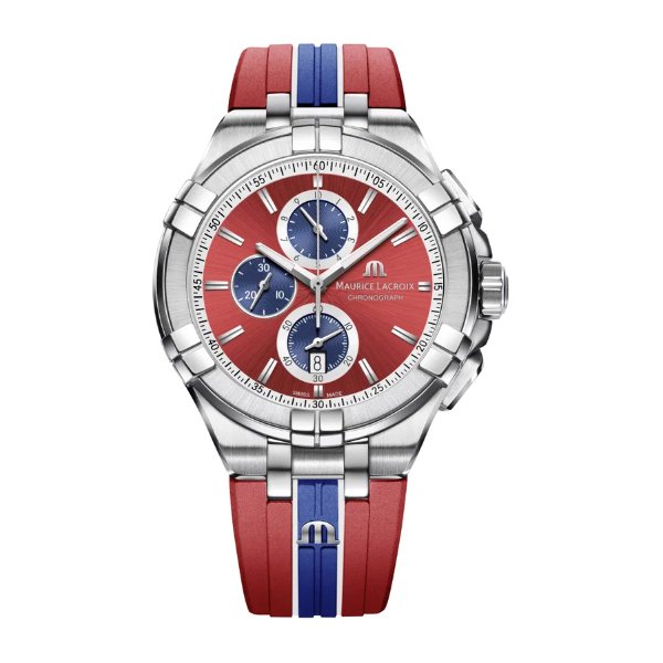 Maurice Lacroix Aikon Beach Volley Vikings Limited Edition Red Dial Red Rubber Strap Watch for Men - AI1018-SS001-530-6